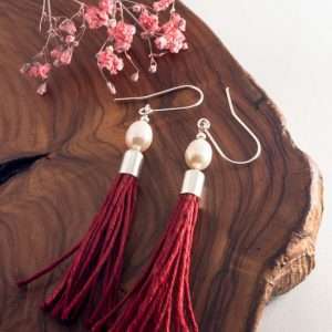 Pearl Tassel Earrings red