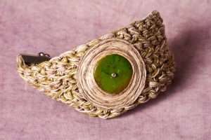 Handmade Eco Linen Green Bracelet by Ertisun Ireland 4