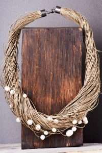 Handmade Necklace Linen with Pearls by Ertisun Ireland