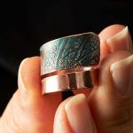 Copper Ring Green Leaf