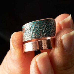 Copper Ring Green Leaf