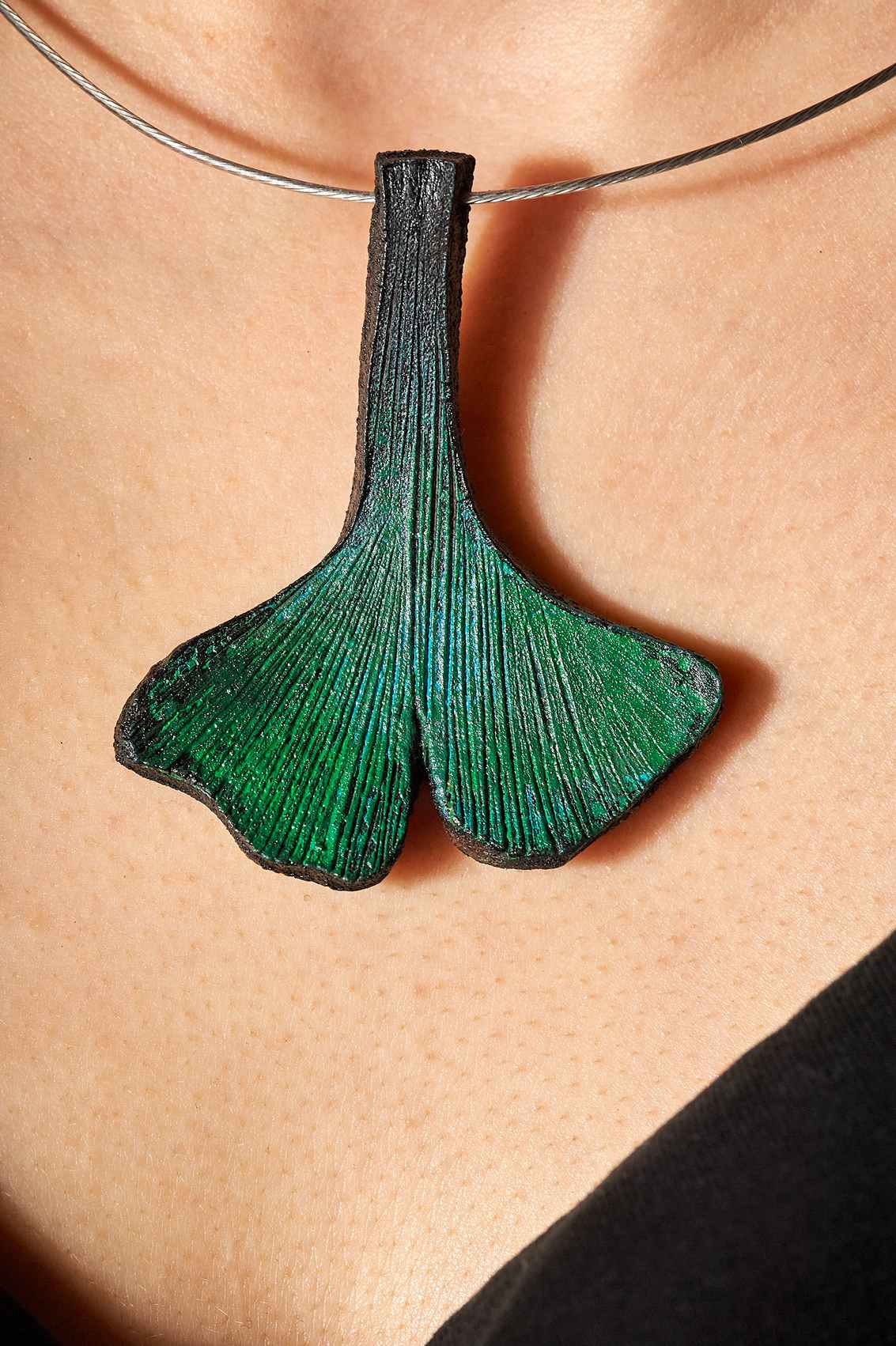 Japanese Ginkgo Leather Ladies Necklace Womens Handcrafted by woman Edyta Rosinska from Ertisun 2