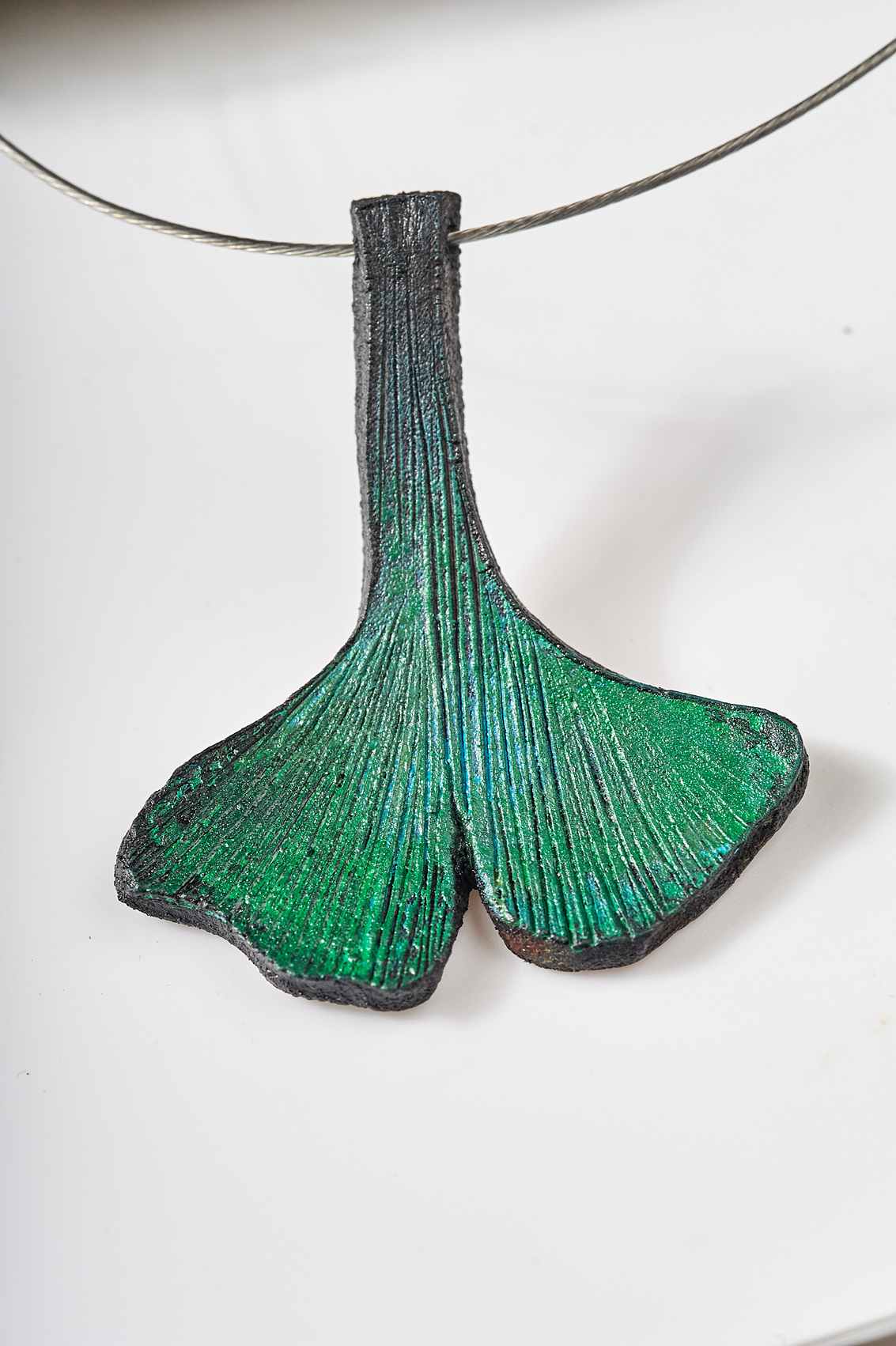 Japanese Ginkgo Leather Ladies Necklace Womens Handcrafted by woman Edyta Rosinska from Ertisun 3