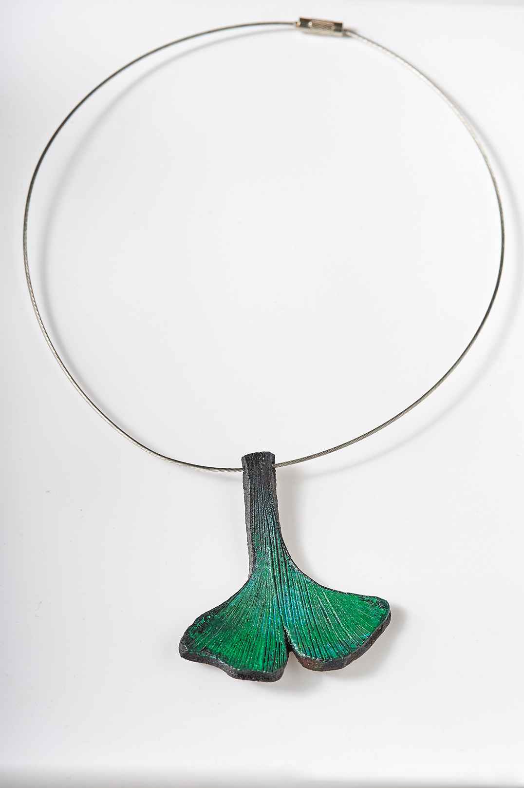 Japanese Ginkgo Leather Ladies Necklace Womens Handcrafted by woman Edyta Rosinska from Ertisun 4