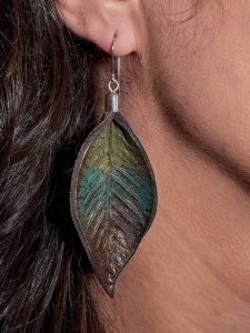 Handcrafted Painted Leather Leaves Earrings Handcrafted Leather Earrings 62