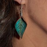 Handcrafted Deep Green Leaves Leather Earrings