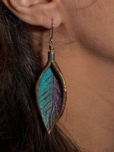Handcrafted Painted Small Leaves Leather Earrings