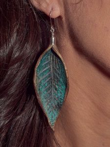 Handcrafted Painted Green Blue Leather Earrings