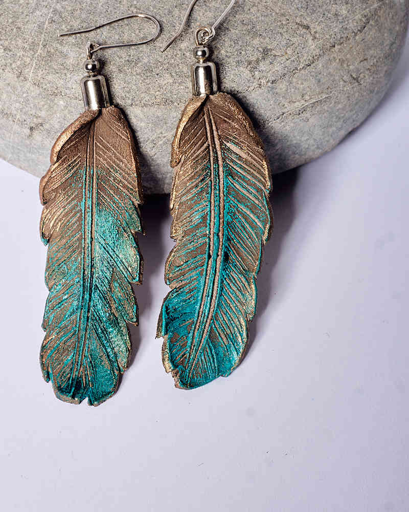 Leather feather earrings