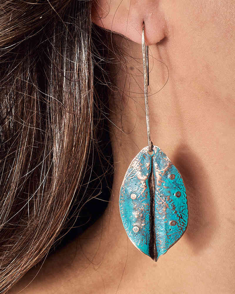 Patina Leaves Copper Earrings