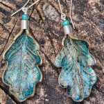 Handcrafted Leather Oak Green  Leaves Earrings II